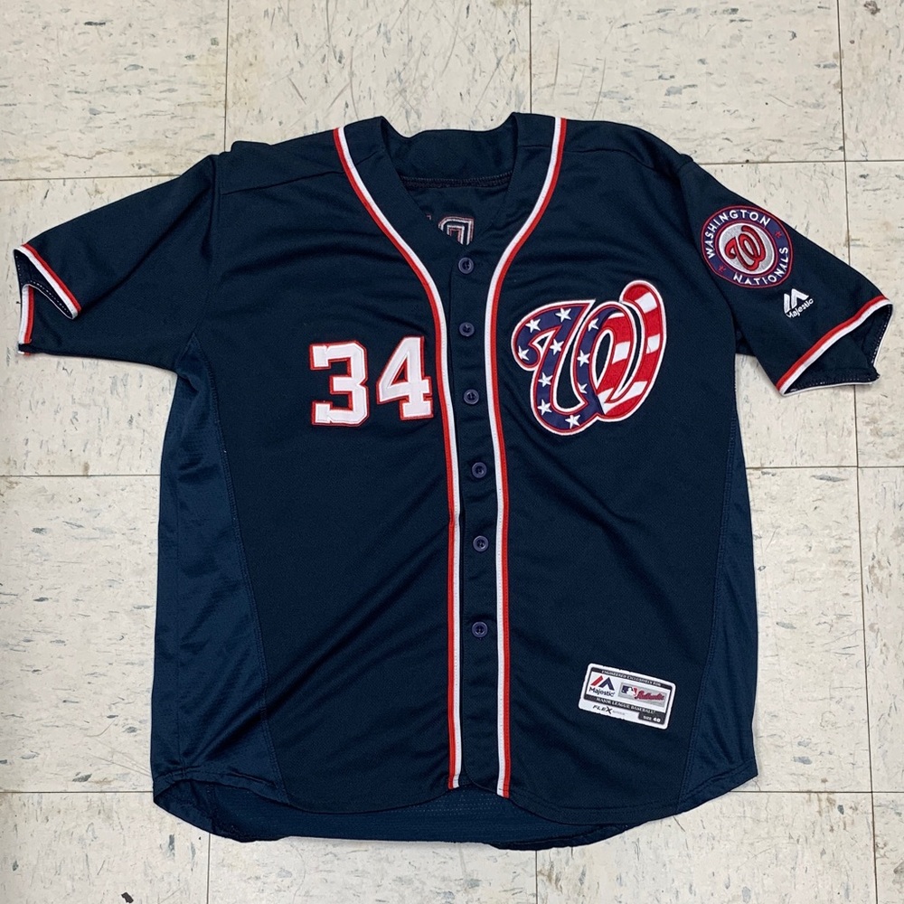 Majestic Navy Baseball Jersey with Red and White Accents